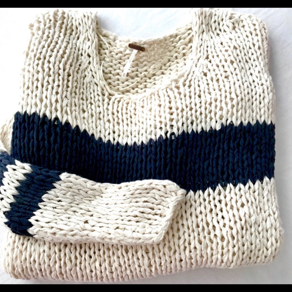 Free People Macrame Open Weave Stripe Sweater
